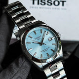 Tissot Gentleman Powermatic 80 Silicium Ice Blue Silver Steel Strap Watch For Men - T127.407.11.351.00