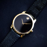 Movado Museum Black Dial Black Leather Strap Watch For Men - 0607014