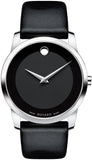 Movado Museum Black Dial Black Leather Strap Watch For Men - 606502