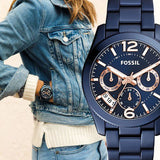 Fossil Perfect Boyfriend Multifunction Blue Dial Blue Steel Strap Watch for Women - ES4093