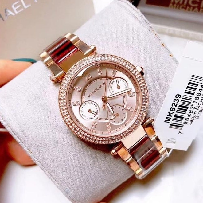 Michael Kors Parker Rose Gold Dial Two Tone Steel Strap Watch for Women -  MK6239