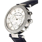 Michael Kors Parker White Dial Navy Blue Leather Strap Watch for Women - MK2293