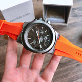 Michael Kors Dylan Chronograph Grey Dial Orange Rubber Strap Watch for Men - MK8296