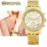 Michael Kors Runway Chronograph Gold Dial Gold Steel Strap Watch For Women - MK5698