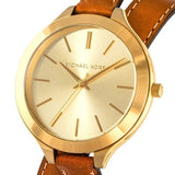 Michael Kors Runway Gold Dial Brown Leather Strap Watch For Women - MK2256