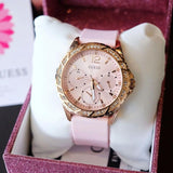 Guess Sparkling Diamonds Pink Dial Pink Rubber Strap Watch for Women - W0032L9