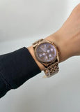 Michael Kors Lexington Purple Dial Rose Gold Steel Strap Watch For Women - MK6207