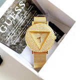 Guess Iconic Diamonds Gold Dial Gold Mesh Bracelet Watch For Women - GW0477L2