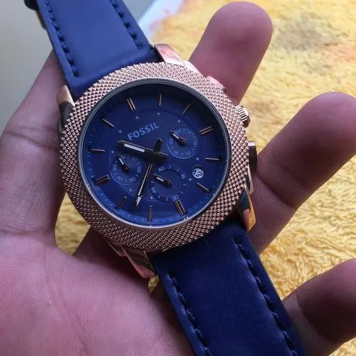 Fossil Machine Chronograph Blue Dial Blue Leather Strap Watch for Men