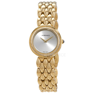 Versace V Flare Diamonds Silver Dial Gold Steel Strap Watch for Women - VEBN00918