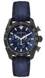 Versace V-Ray Chronograph Quartz Blue Dial Black Leather Strap Watch For Men - VEDB00418