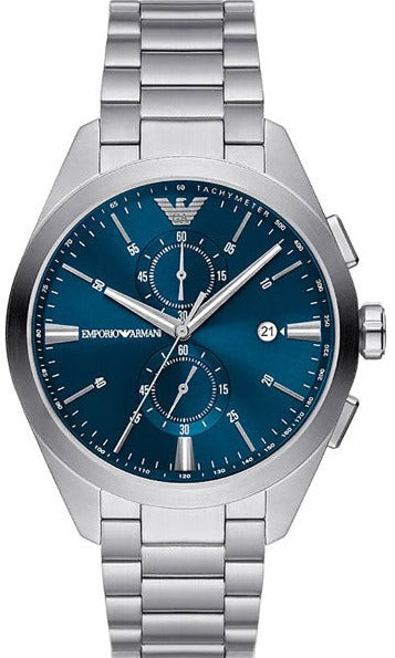 Emporio Armani Claudio Chronograph Blue Dial Silver Steel Strap