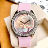 Guess G-Twist Diamonds Silver Dial Pink Rubber Strap Watch for Women - W1240L1