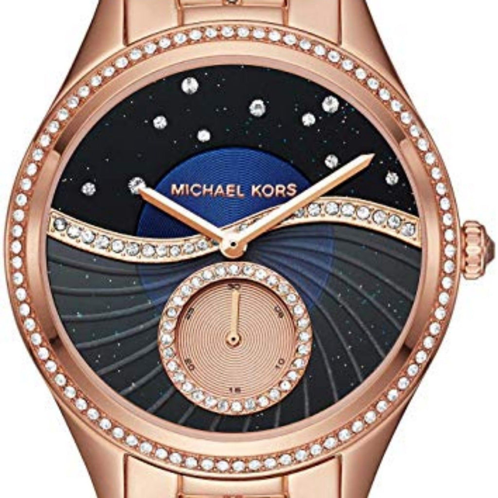 Michael Kors Lauryn Blue Strap Rose Dial Steel Watch for Women Gold