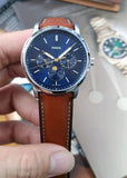 Fossil Neutra Minimalist Moonphase Blue Dial Brown Leather Strap Watch for Men - FS5903