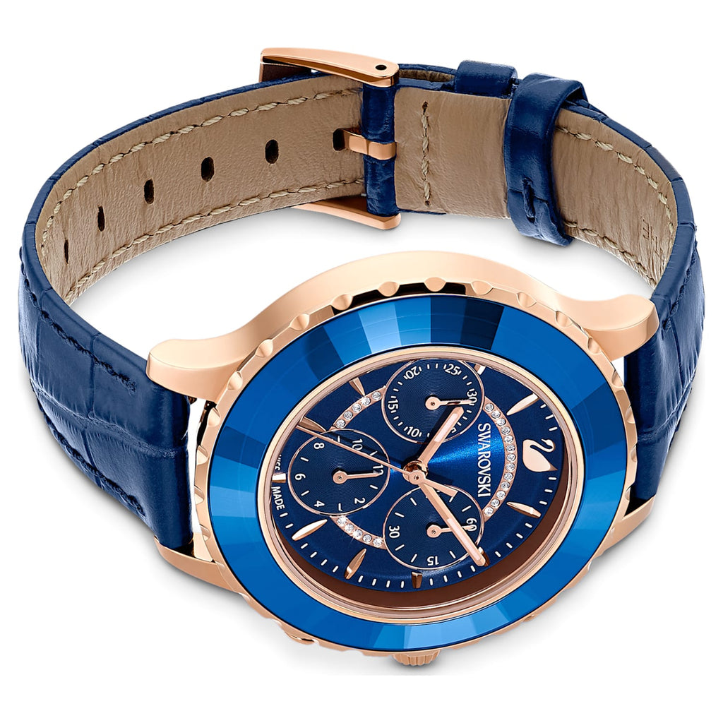 Swarovski Octea Lux Chrono Blue Dial Blue Leather Strap Watch for Women
