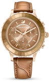 Swarovski Octea Lux Chrono Brown Gold Dial Brown Leather Strap Watch for Women - 5632260