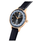 Swarovski Octea Nova Black Dial Black Leather Strap Watch for Women - 5650033