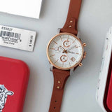 Fossil Boyfriend Chronograph White Dial Brown Leather Strap Watch for Women - ES3837