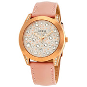 Guess Wonderlust Beige Dial Pink Leather Strap Watch for Women - W1065L1