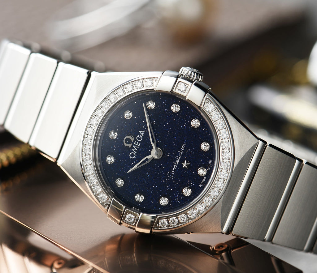 Omega Constellation Manhattan Quartz Diamonds Blue Dial Silver 