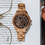 Fossil Rye Automatic Skeleton Rose Gold Dial Rose Gold Steel Strap Watch for Women - BQ3754