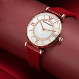 Emporio Armani Gianni T-Bar Analog Mother of Pearl Dial Red Leather Strap Watch For Women - AR11322