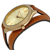 Michael Kors Runway Gold Dial Brown Leather Strap Watch For Women - MK2256