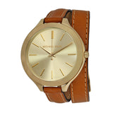 Michael Kors Runway Gold Dial Brown Leather Strap Watch For Women - MK2256