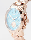 Michael Kors Runway Chronograph Turquoise Dial Rose Gold Steel Strap Watch For Women - MK6164