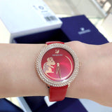 Swarovski Crystal Frost Red Dial Red Leather Strap Watch for Women - 5519226