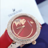 Swarovski Crystal Frost Red Dial Red Leather Strap Watch for Women - 5519226