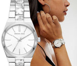 Michael Kors Channing Quartz White Dial Two Tone Steel Strap Watch For Women - MK6649