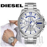 Diesel Mega Chief Chronograph Silver Dial Silver Steel Strap Watch For Men - DZ4477