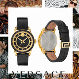Versace Code Quartz Black Dial Black Leather Strap Watch For Men - VEPO00320