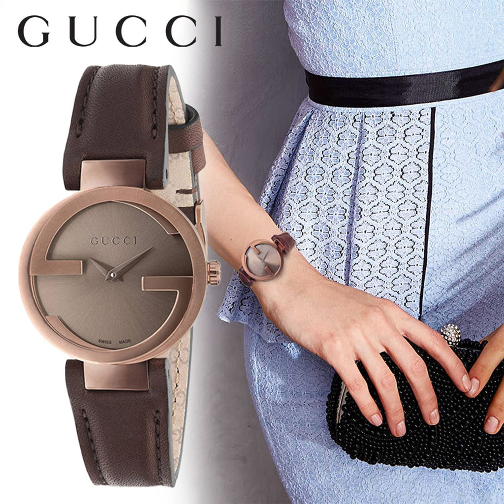 Gucci G Interlocking Brown Dial Brown Leather Strap Watch For Women