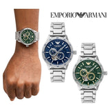 Emporio Armani Mario Chronograph Automatic Blue Dial Silver Steel Strap Watch For Men - AR60052