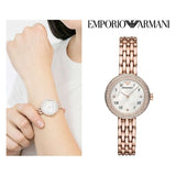 Emporio Armani Rosa Quartz Mother of Pearl White Dial Rose Gold Steel Strap Watch For Women - AR11355