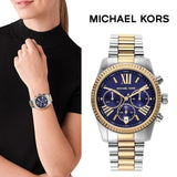 Michael Kors Lexington Chronograph Blue Dial Two Tone Steel Strap Watch For Women - MK7218