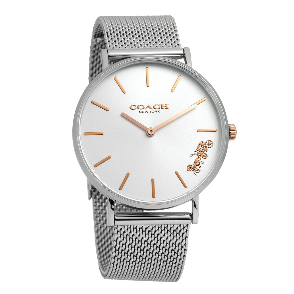 Coach Perry White Dial Silver Mesh Bracelet Watch for Women - 14503124