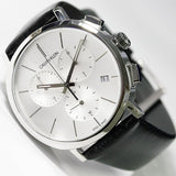 Calvin Klein Posh Silver Dial Black Leather Strap Watch for Men - K8Q371C6