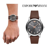 Emporio Armani Luigi Quartz Grey Dial Brown Leather Strap Watch For Men - AR11175