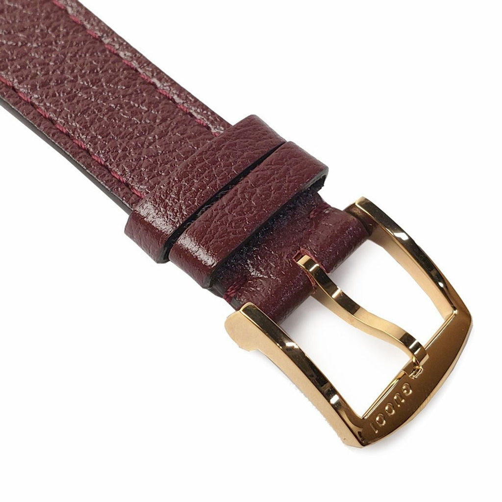 Gucci Grip Quartz Yellow Gold Dial Maroon Leather Strap Watch For