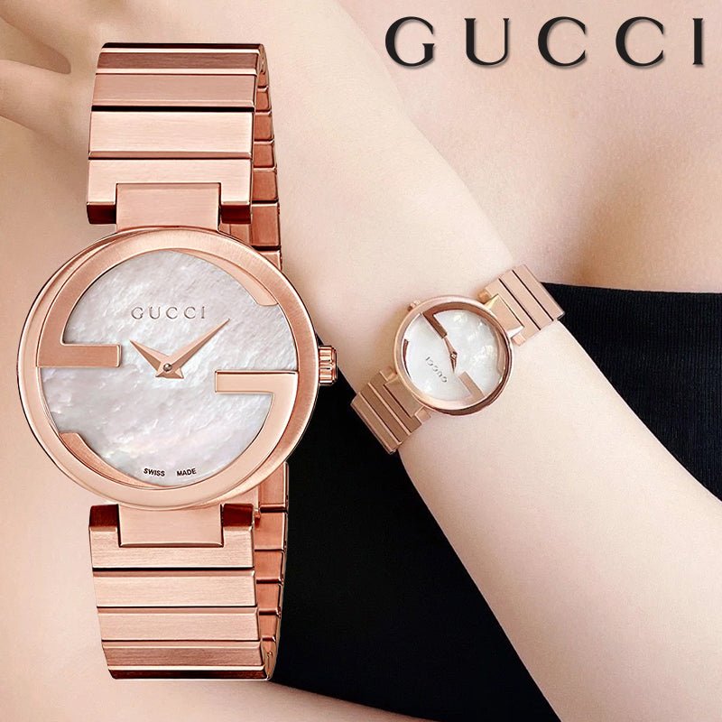 GUCCI 134.5 ローズゴルド Gucci G Interlocking Mother of Pearl Dial Rose Gold Steel Strap