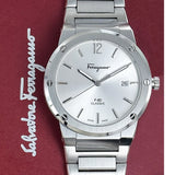 Salvatore Ferragamo F-80 Classic Silver Dial Silver Steel Strap Watch for Men - SFDT02223