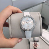 Swarovski Crystal Frost Silver Dial White Leather Strap Watch for Women - 5484070