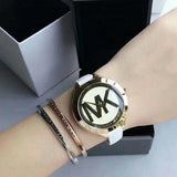 Michael Kors Slim Runway Quartz Gold Dial White Leather Strap Watch For Women - MK2389