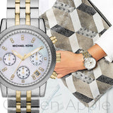 Michael Kors Ritz Chronograph White Dial Two Tone Steel Strap Watch for Women - MK5057