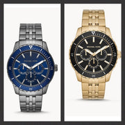Michael Kors Cunningham Multifunction Black Dial Gold Steel Strap Watch For Men - MK7154