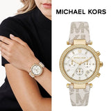 Michael Kors Parker Chronograph White Dial White Leather Strap Watch For Women - MK6916